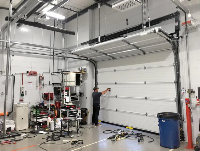 Granby Garage Door Repair certified technician performing commercial door repair at a Granby business facility