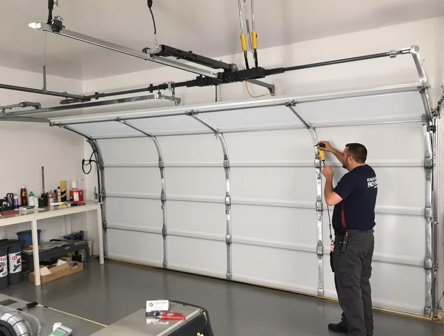 Granby Garage Door Repair certified technician performing overhead door system repair in Granby