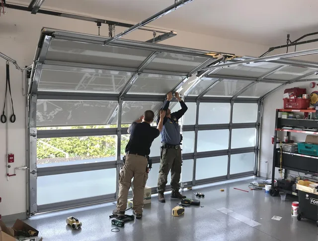 Granby Garage Door Repair expert performing precise panel replacement on Granby garage door